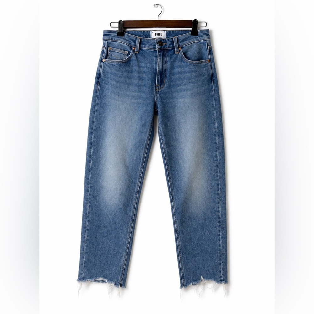 Paige Leenah Jeans High Rise Raw Hem Straight Y2K 90s Denim Blue- Size 27